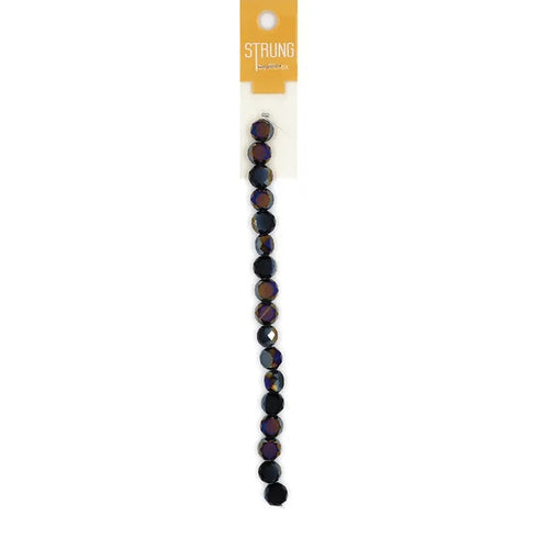 10mm Black AB Colour Glass Facet Strung Beads